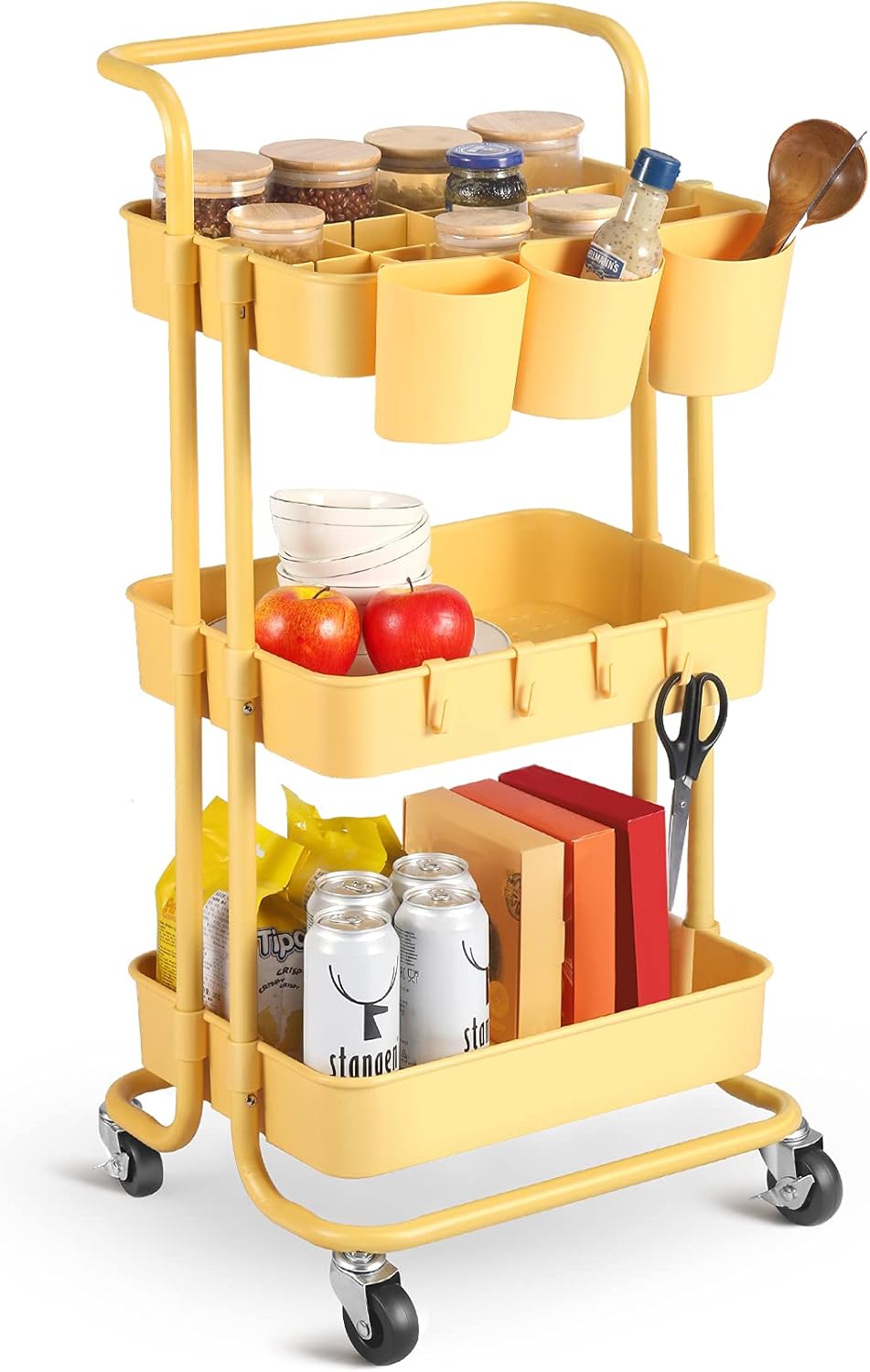 Pink 3-Tier Rolling Utility Cart with Mesh Basket and Wheels T77435