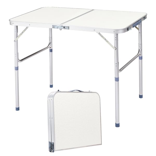 Aluminum Portable Folding Camping Table Adjustable Height White 36 x 24 inch K7014