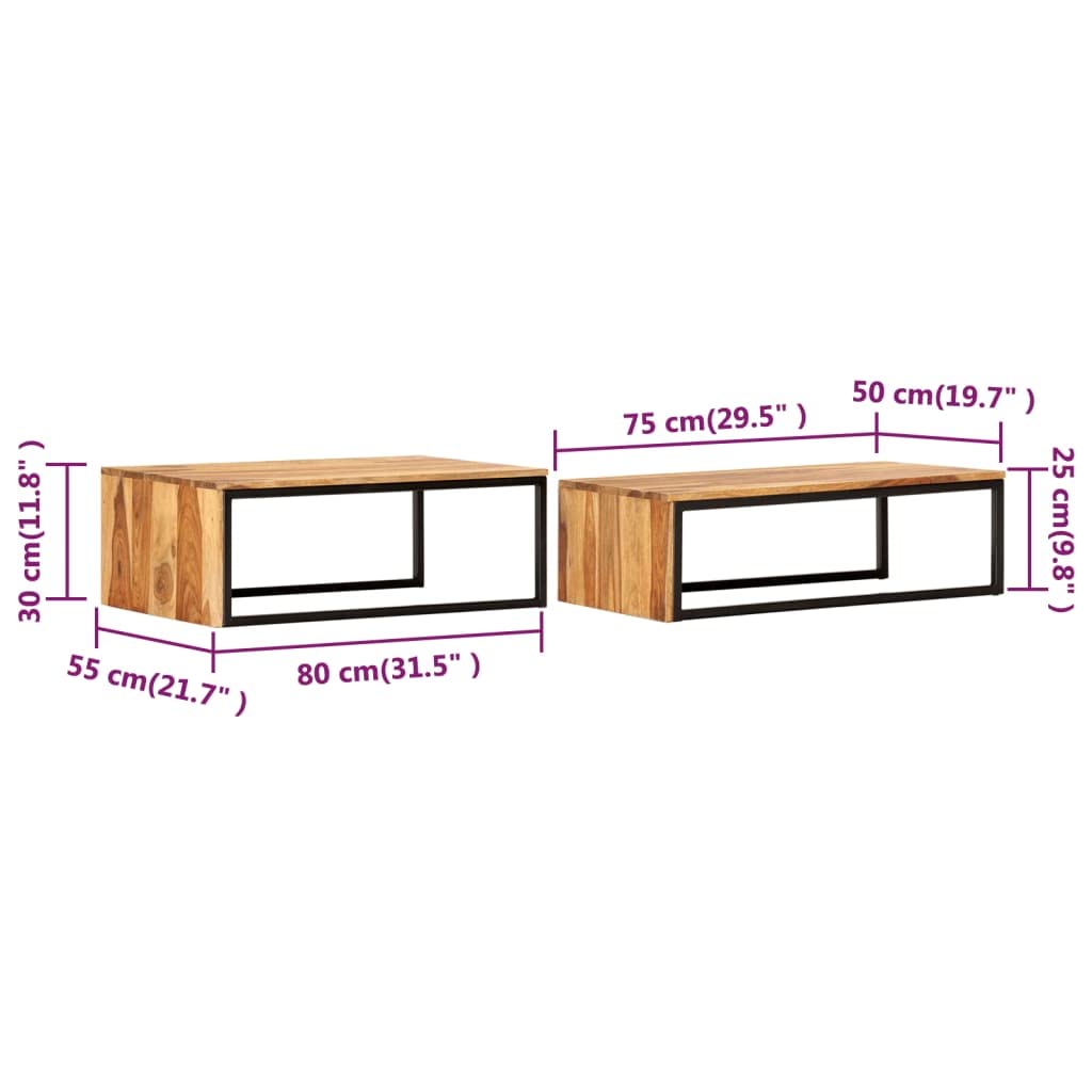 2 pcs Solid Sheesham Wood Nesting Tables Z984605