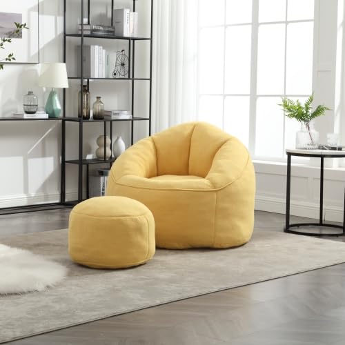 Yellow Memory Foam Bean Bag Chair with Ottoman Z4439