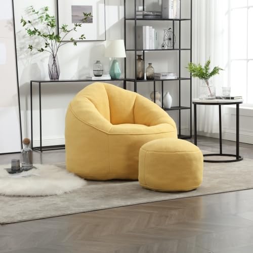 Yellow Memory Foam Bean Bag Chair with Ottoman Z4439