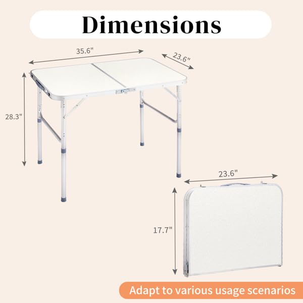 Aluminum Portable Folding Camping Table Adjustable Height White 36 x 24 inch K7014