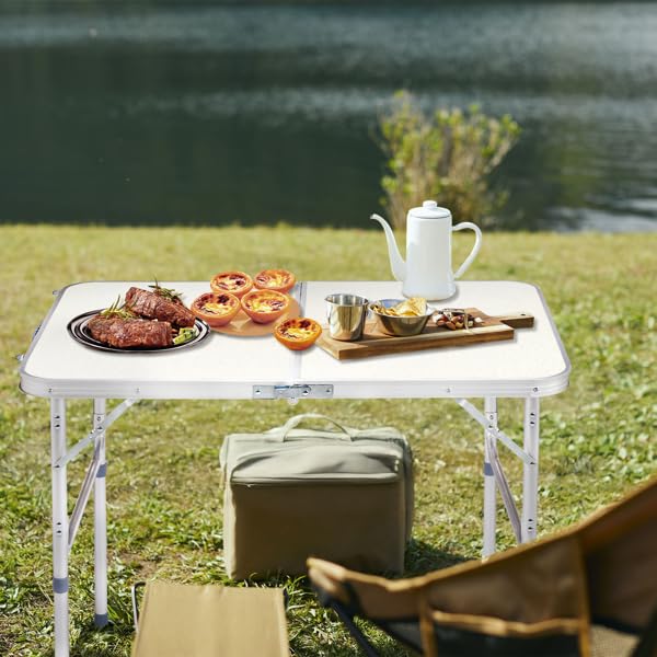 Aluminum Portable Folding Camping Table Adjustable Height White 36 x 24 inch K7014
