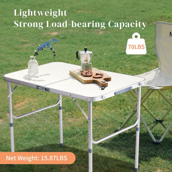 Aluminum Portable Folding Camping Table Adjustable Height White 36 x 24 inch K7014