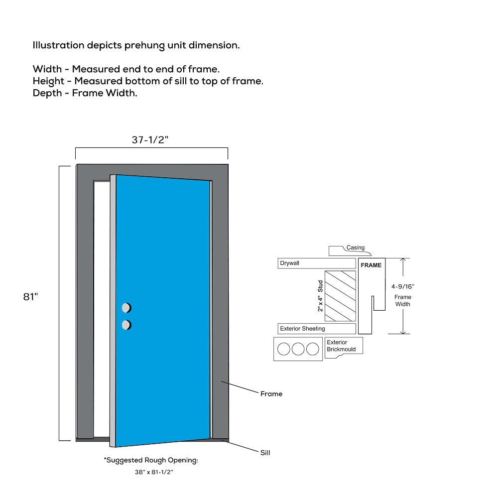 Primed Left Hand Outswing Prehung Door 1/2 Lite Clear Glass 36"x80" Steel N853