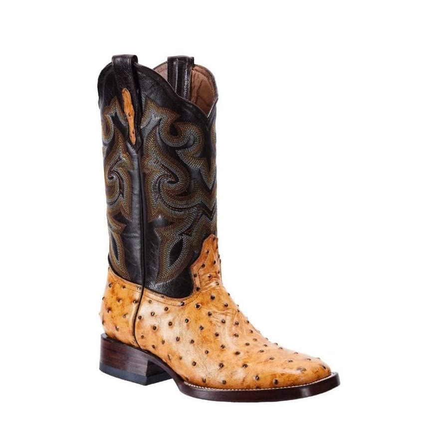 Ostrich Print Leather Western Boots A1862