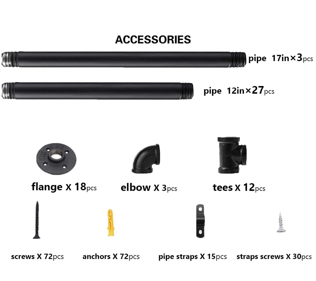 Industrial Pipe 5-Tier Wall Mount Bookshelf Y383