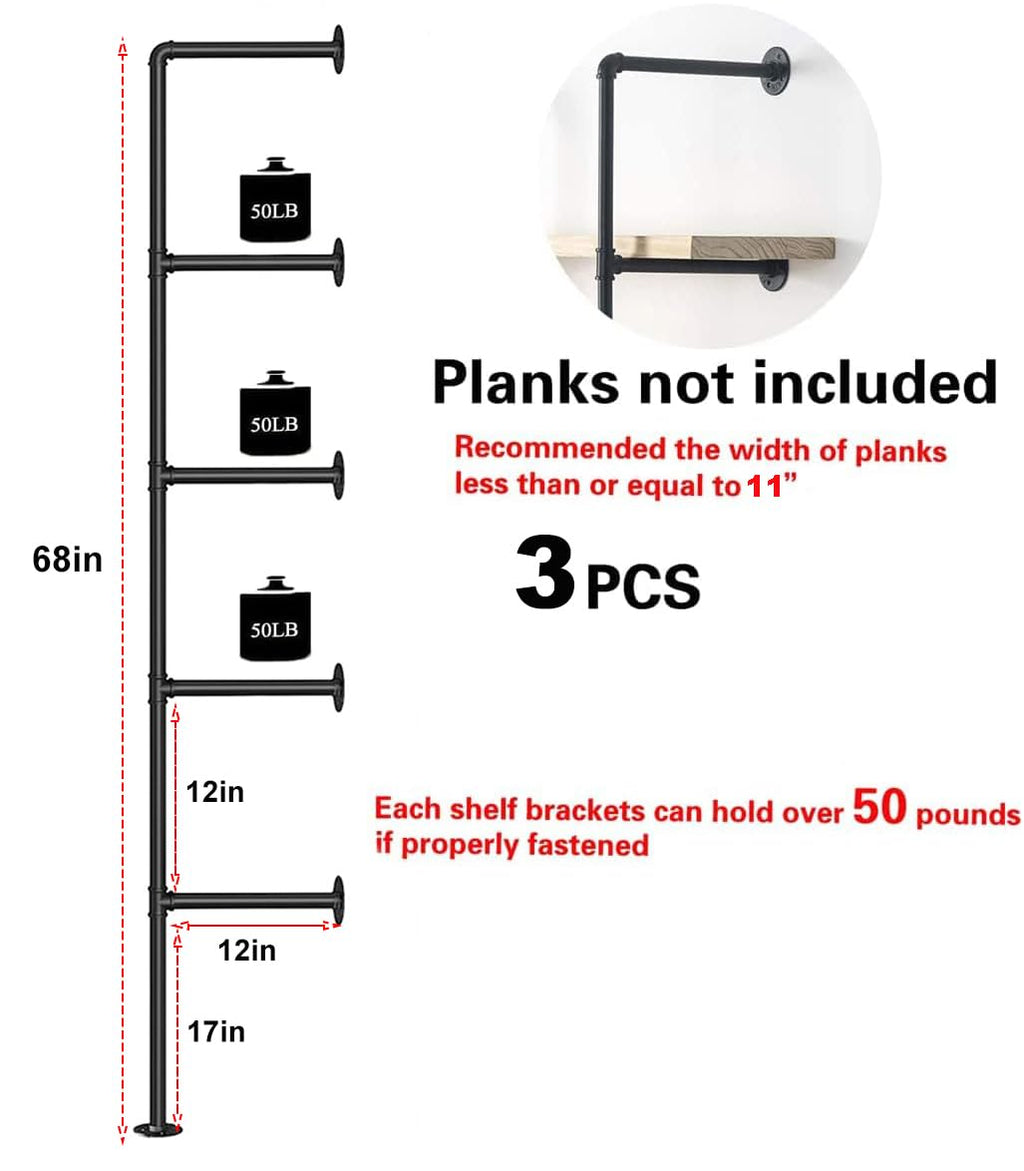 Industrial Pipe 5-Tier Wall Mount Bookshelf Y383