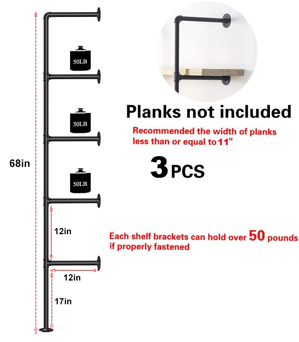 Industrial Pipe 5-Tier Wall Mount Bookshelf Y383