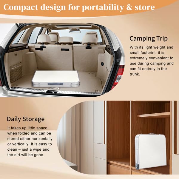 Aluminum Portable Folding Camping Table Adjustable Height White 36 x 24 inch K7014