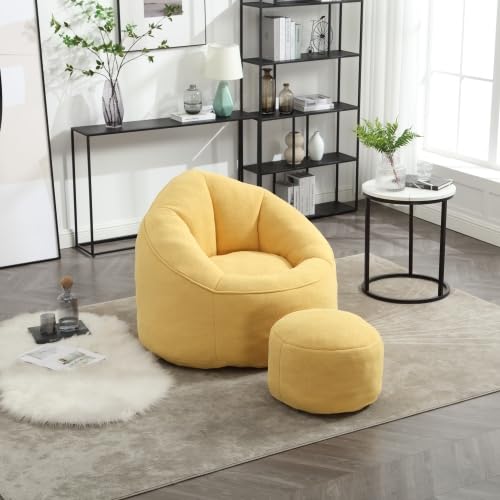 Yellow Memory Foam Bean Bag Chair with Ottoman Z4439