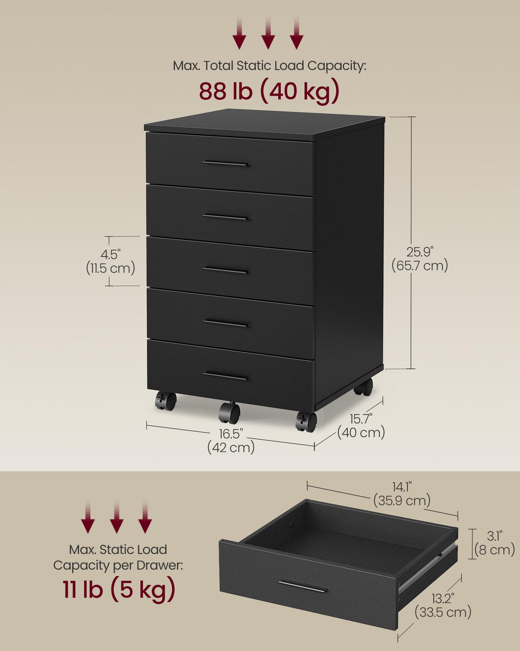 Mobile Pedestal Filing Cabinet with Wheels U269