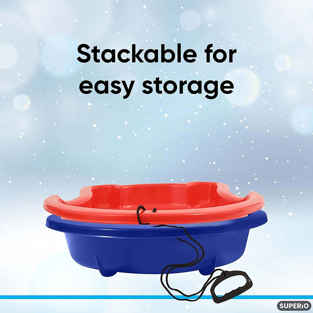 3 Pack Plastic Toboggan Snow Sled with Pull Ropes and Handles T37460