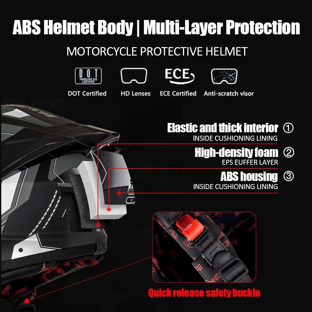 Bluetooth Full Face Modular Motorcycle Helmet DOT Approved with Sun Visor A7697
