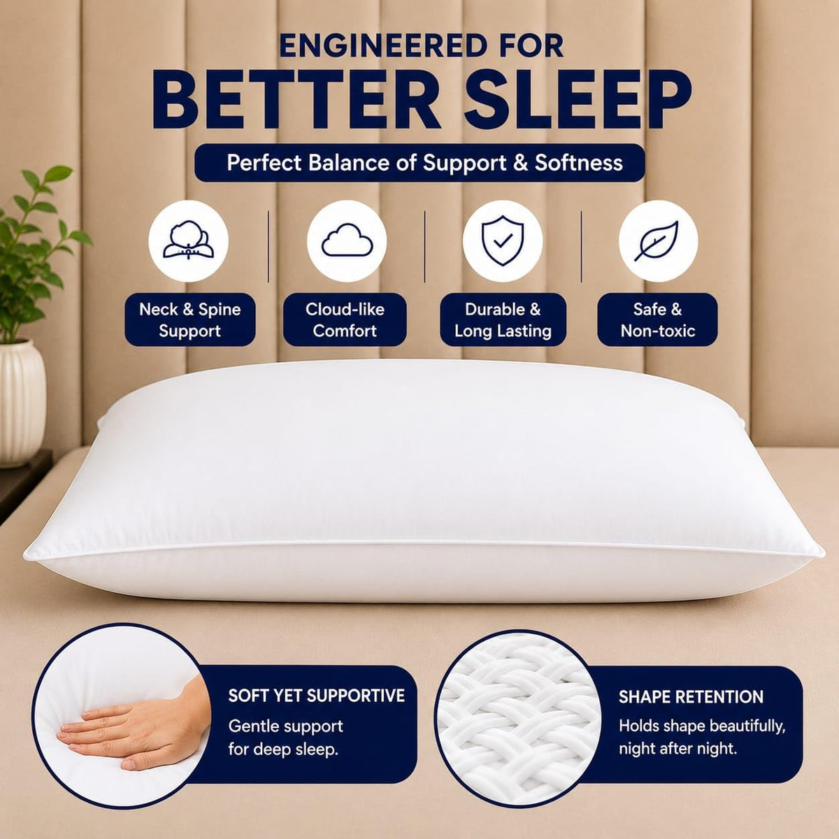 King Size White Microfiber Bed Pillows Set of 2 P8871