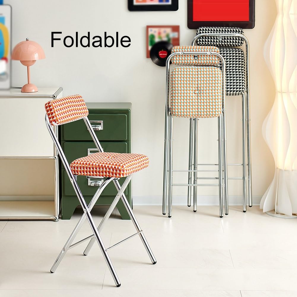 Cushioned Folding Bar Stool with Backrest I70396