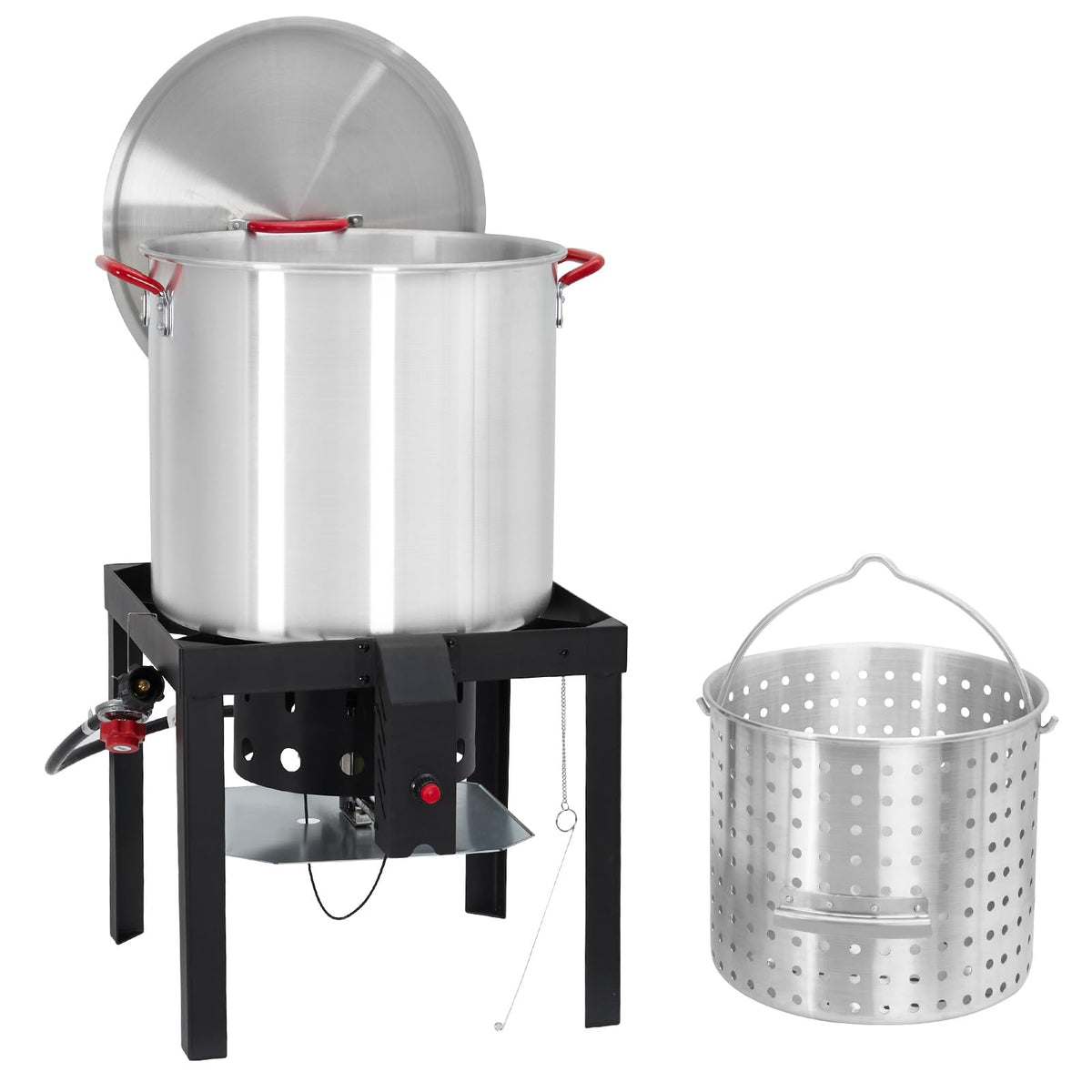 60QT Aluminum Seafood Boil Pot with Strainer Basket and Propane Burner V324