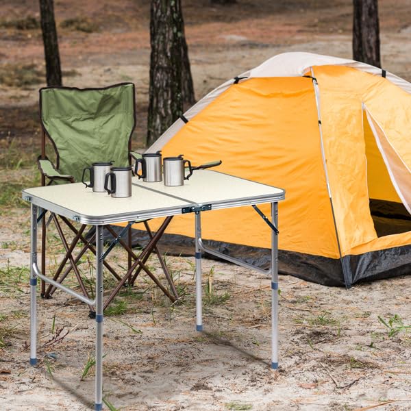 Aluminum Portable Folding Camping Table Adjustable Height White 36 x 24 inch K7014