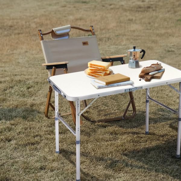 Aluminum Portable Folding Camping Table Adjustable Height White 36 x 24 inch K7014