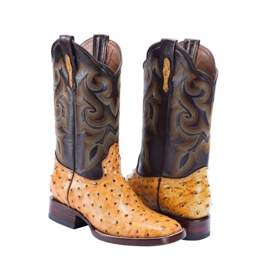 Ostrich Print Leather Western Boots A1862
