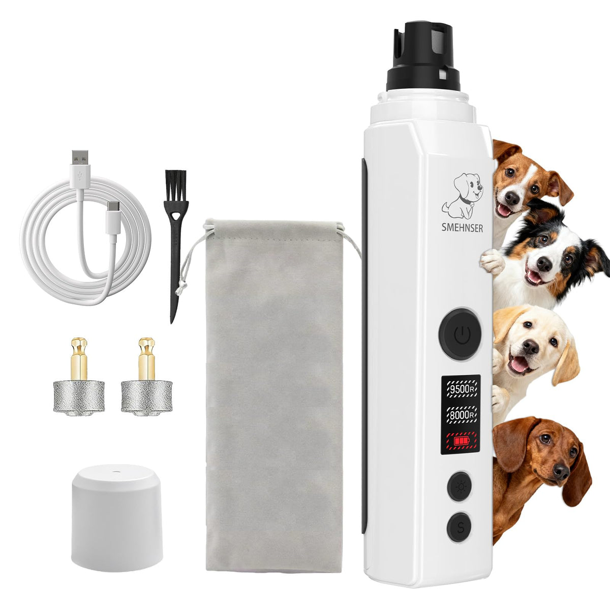 White 2-Speed USB Rechargeable Dog Nail Grinder J13961