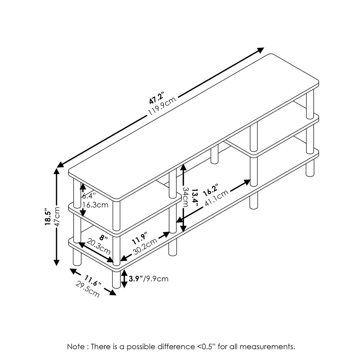 Espresso 3-Tier Open Shelf TV Stand U8002