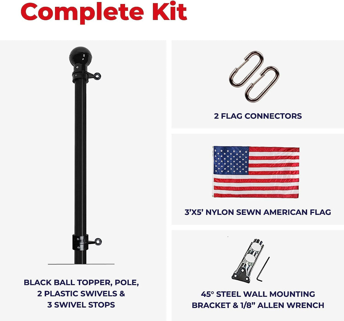 6' Black Aluminum Flagpole with American Flag and Mounting Bracket R349