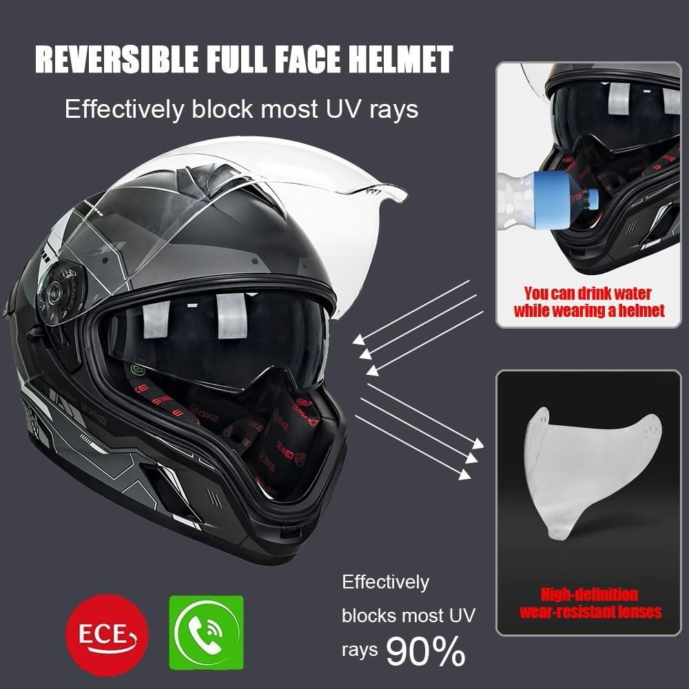 Bluetooth Full Face Modular Motorcycle Helmet DOT Approved with Sun Visor A7697