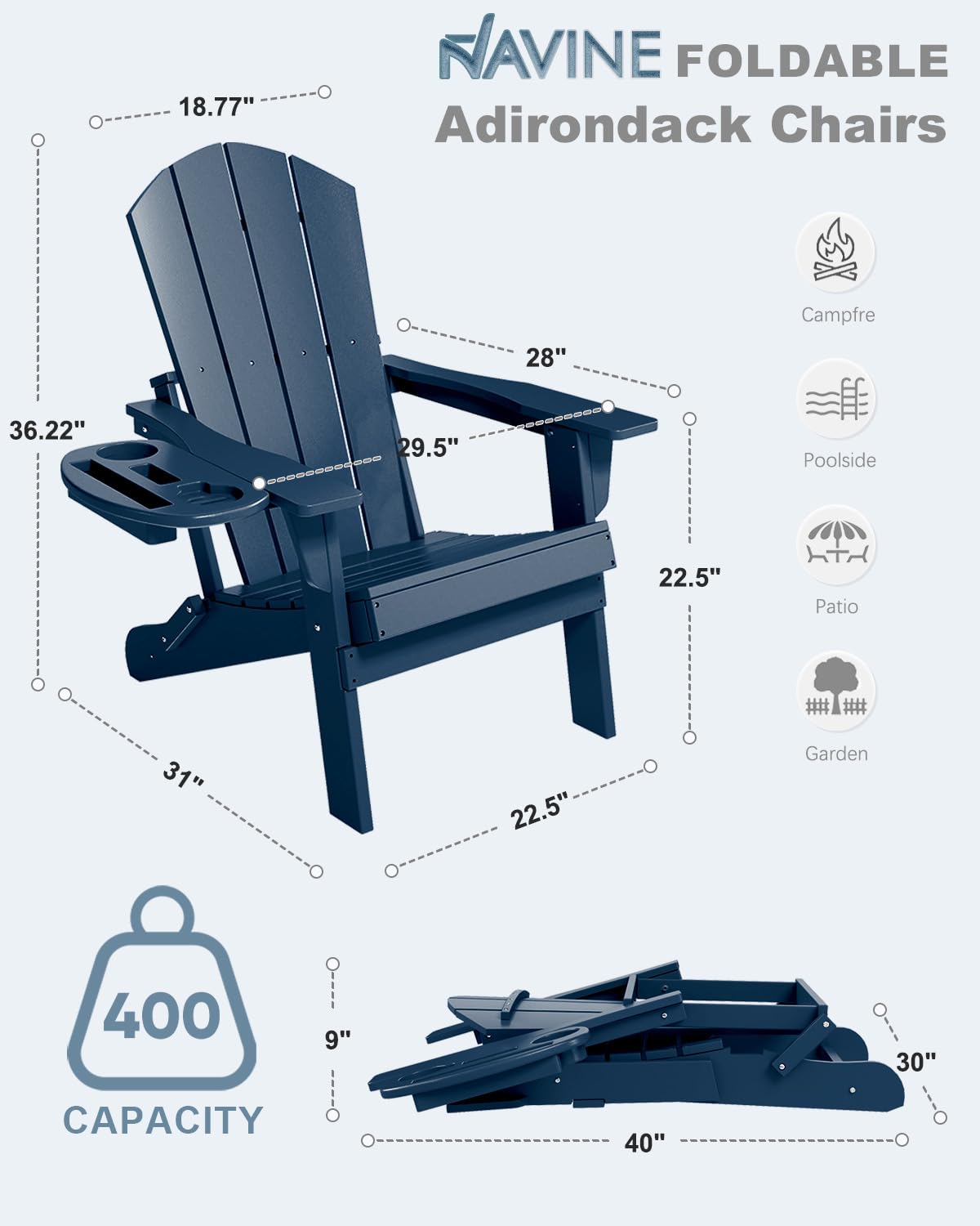 Folding Adirondack Chairs Set of 2 Navy Blue J454