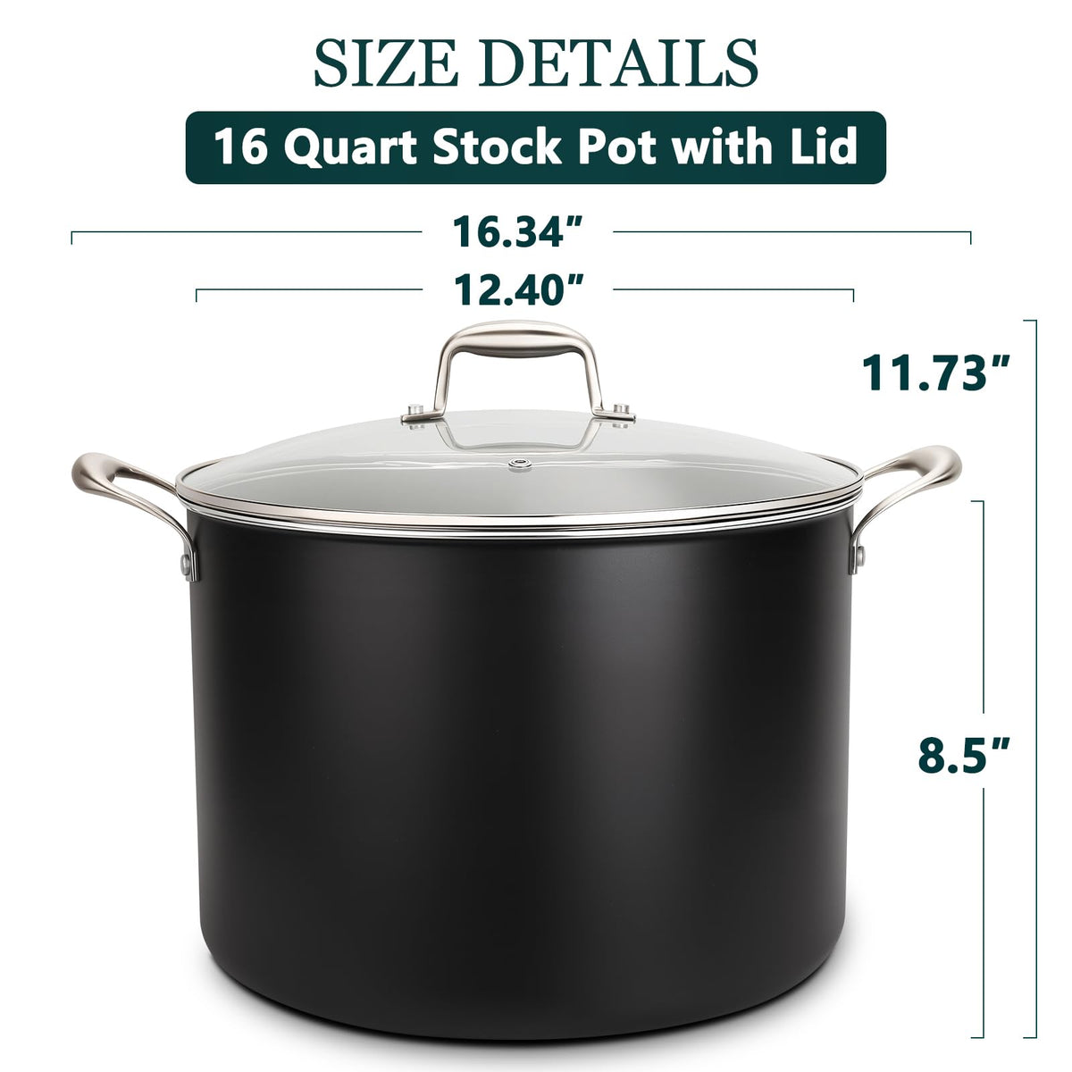 16QT Nonstick Ceramic Stock Pot with Tempered Glass Lid I260584