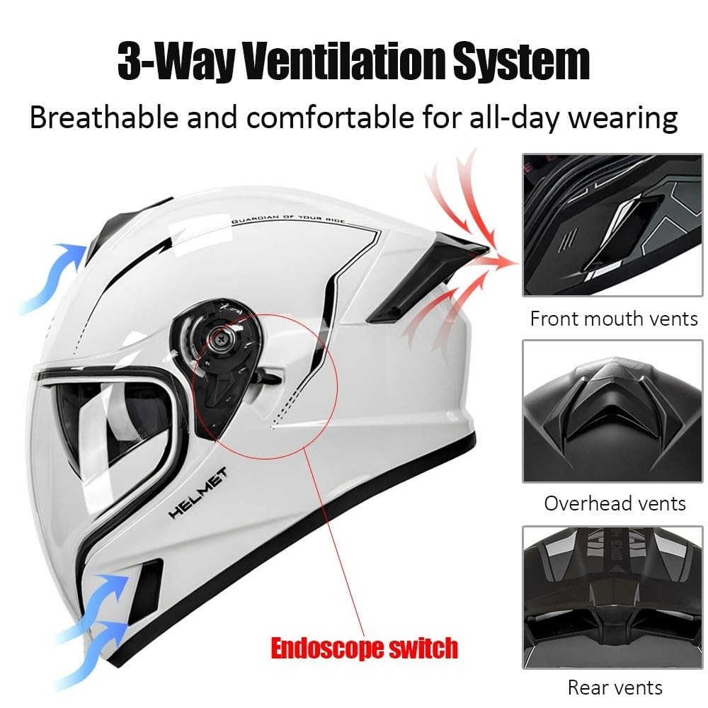 Bluetooth Full Face Modular Motorcycle Helmet DOT Approved with Sun Visor A7697