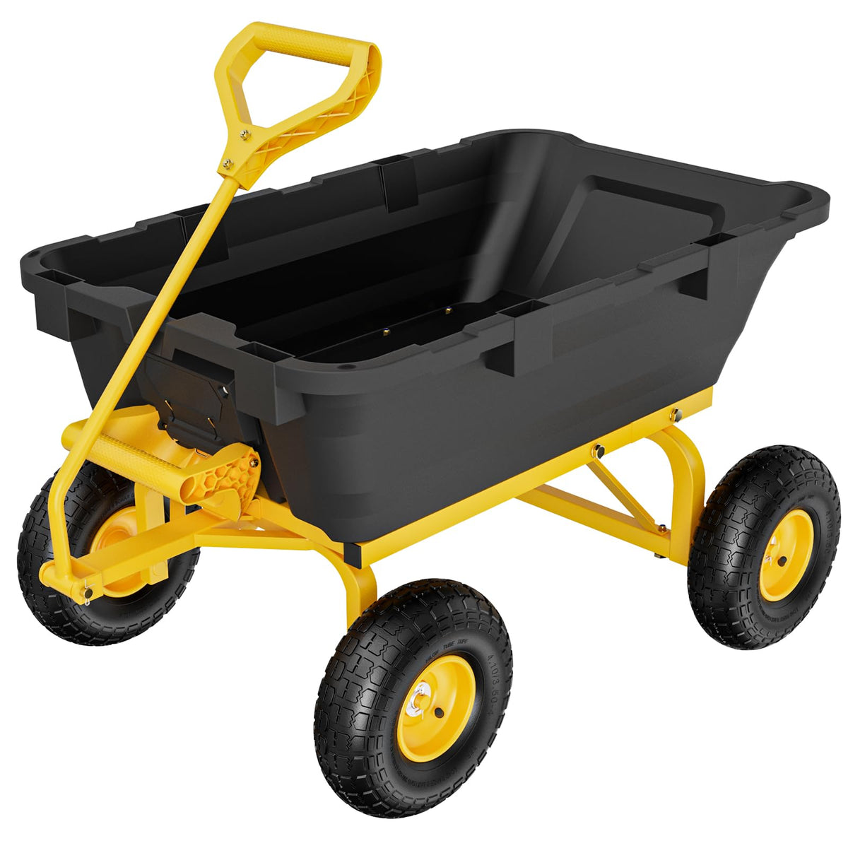 Heavy Duty Dump Cart Wagon, 770LBS Poly Wheelbarrow, 10in All-Terrain Pneumatic Tires D7496