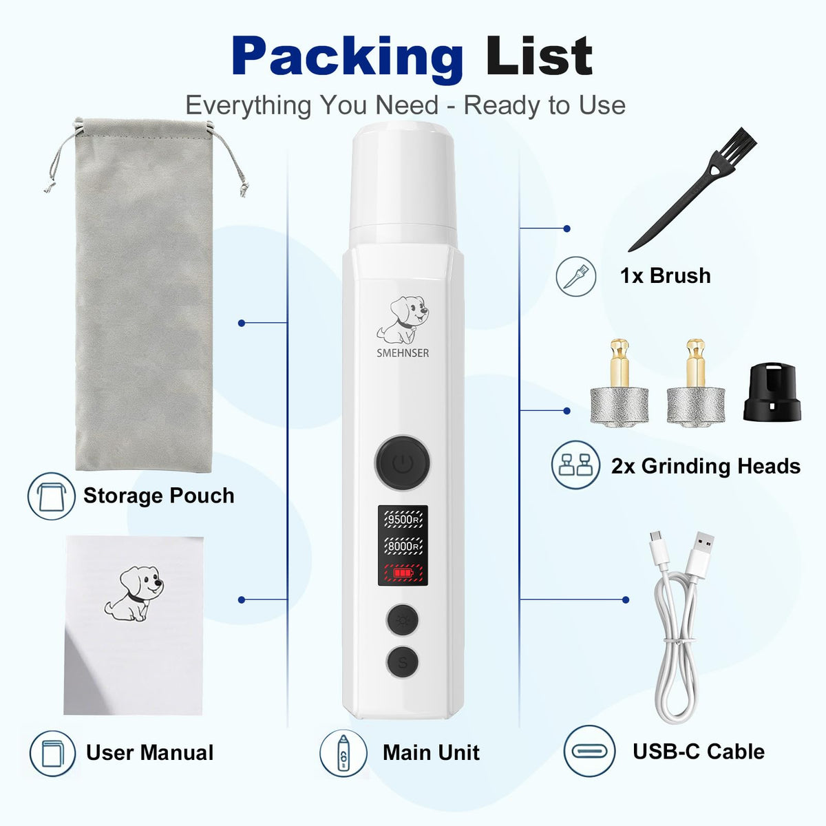 White 2-Speed USB Rechargeable Dog Nail Grinder J13961