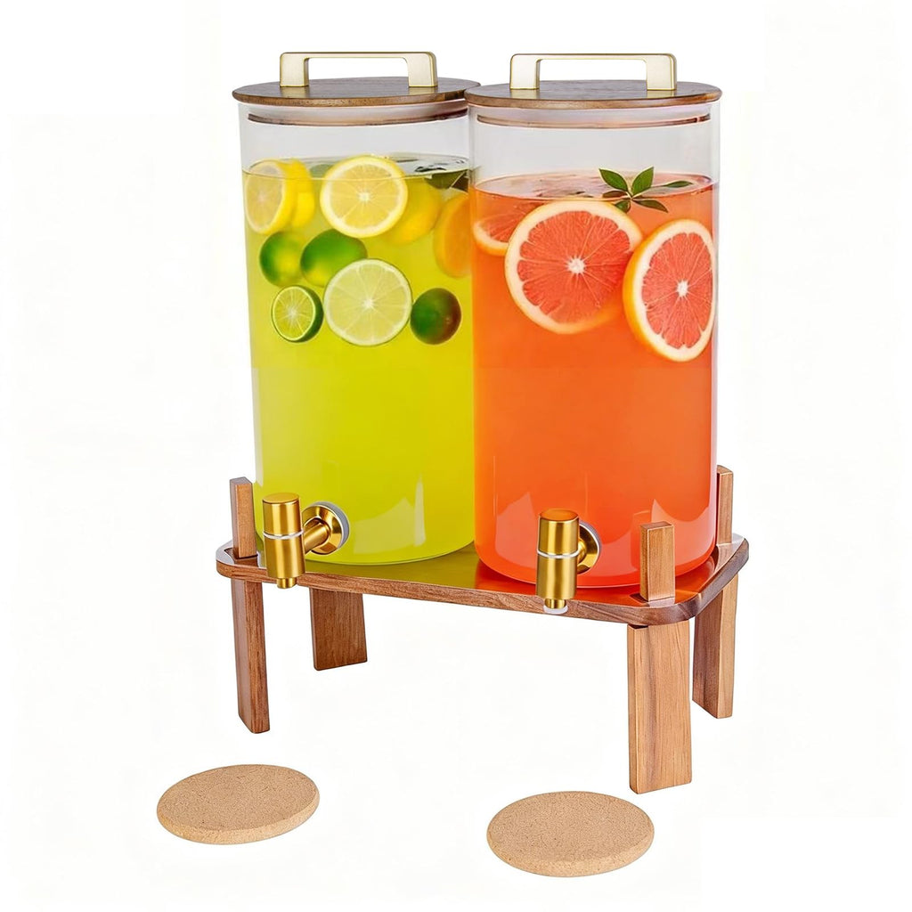 2 Pack 1.5 Gallon Glass Beverage Dispenser with Wooden Lid W438413
