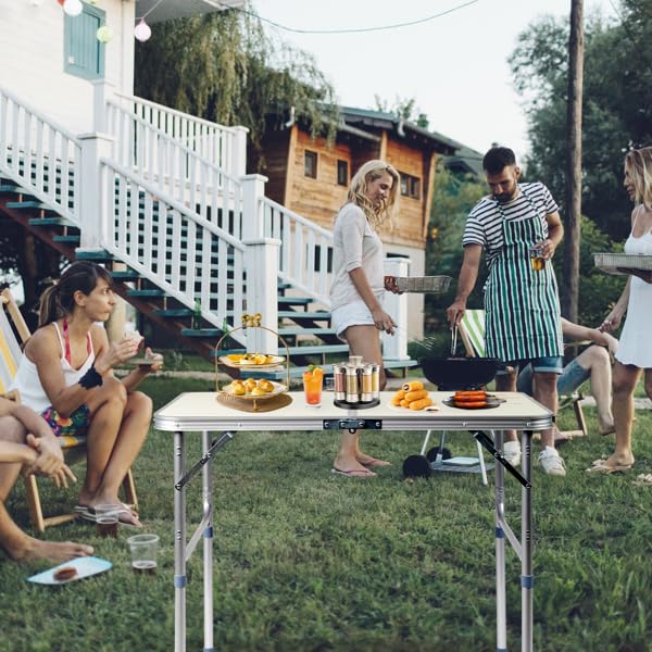 Aluminum Portable Folding Camping Table Adjustable Height White 36 x 24 inch K7014