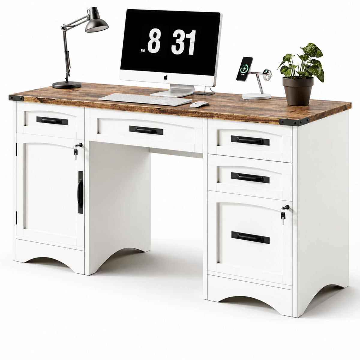 47 Inch Computer Desk with Hutch and 4 Drawers S1630
