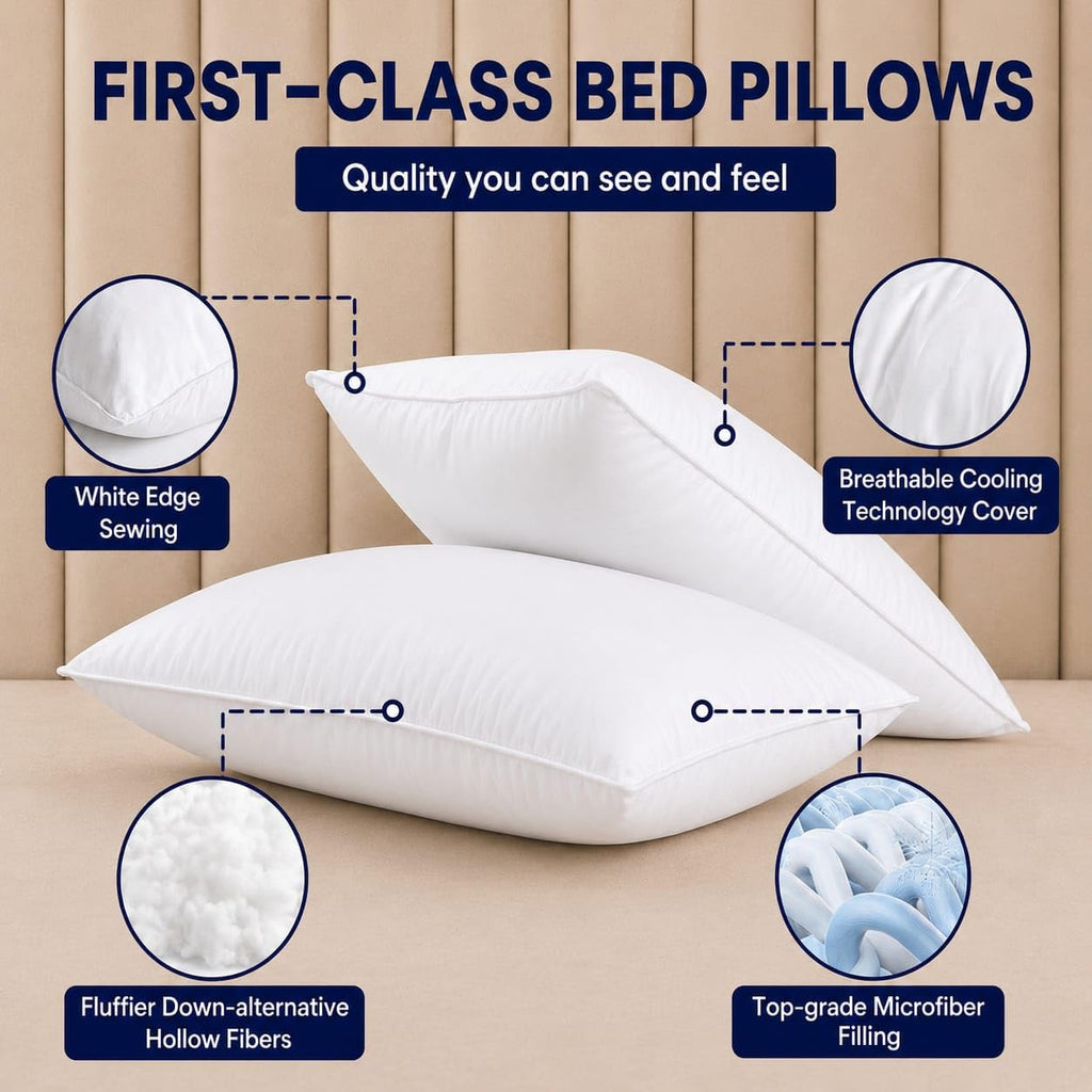 King Size White Microfiber Bed Pillows Set of 2 P8871