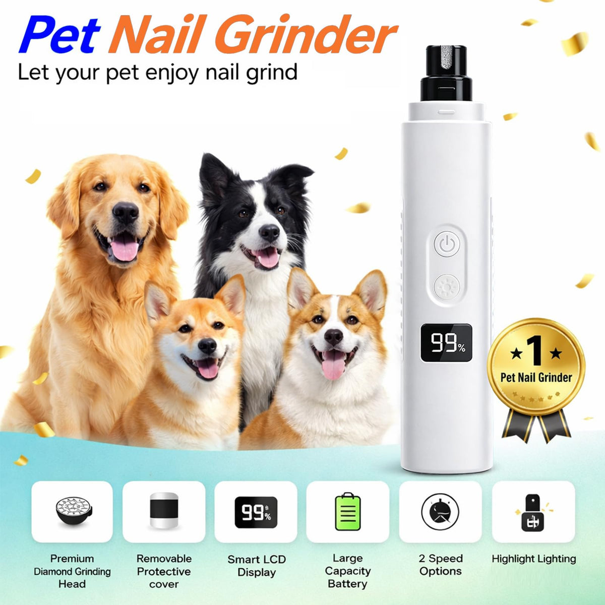 Dog Nail Grinder, 3-Speed Ultra Quiet with LED Light P50252