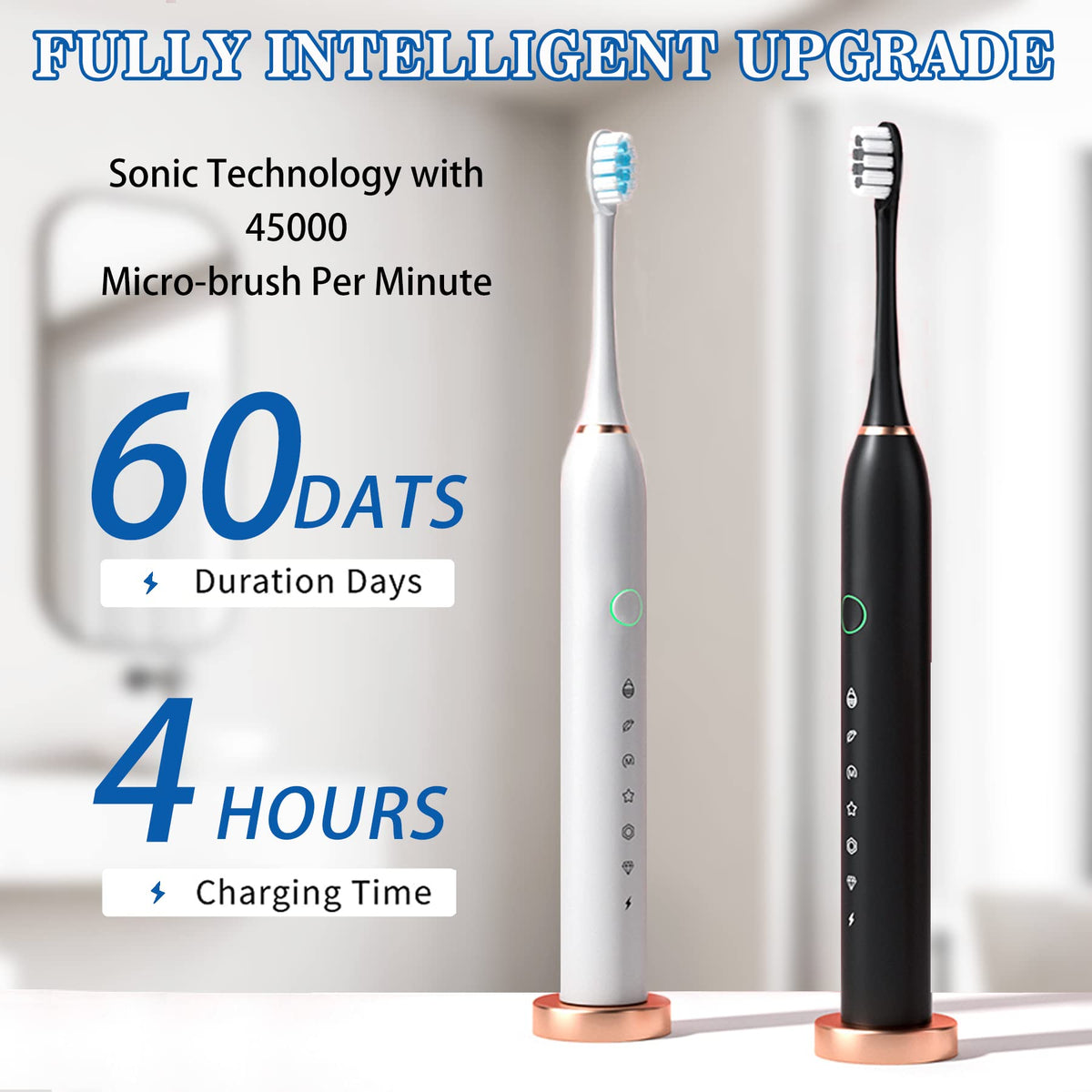 Black White 2 Pack Electric Toothbrush with 8 Brush Heads D9565