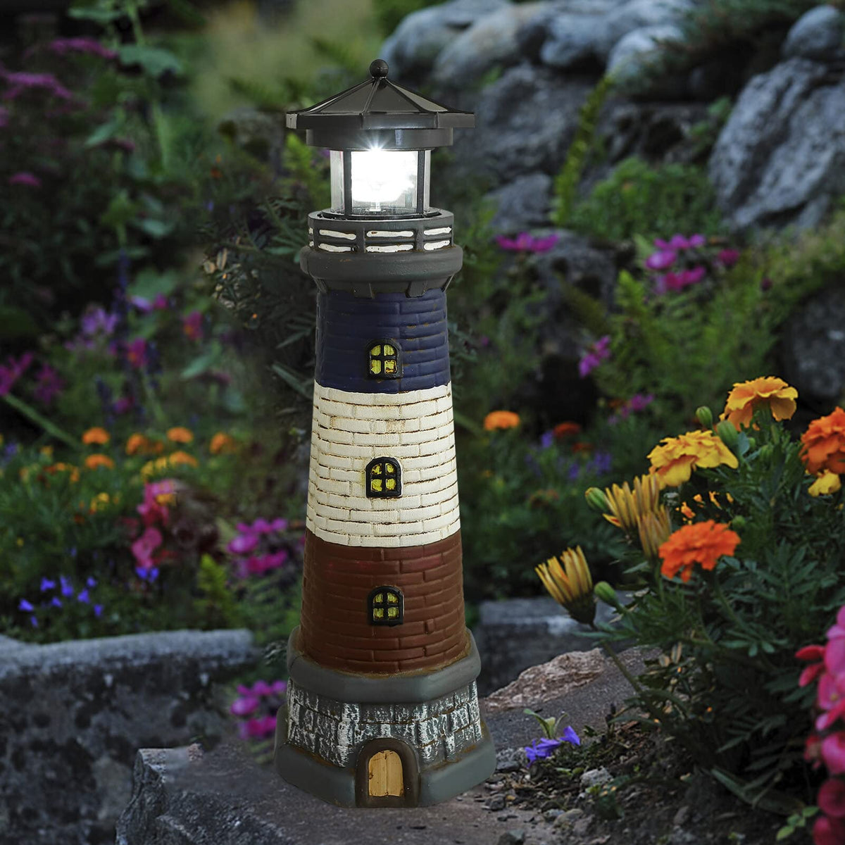 Solar Lighthouse Garden Lights Outdoor Waterproof Resin Statue Lamp B756803