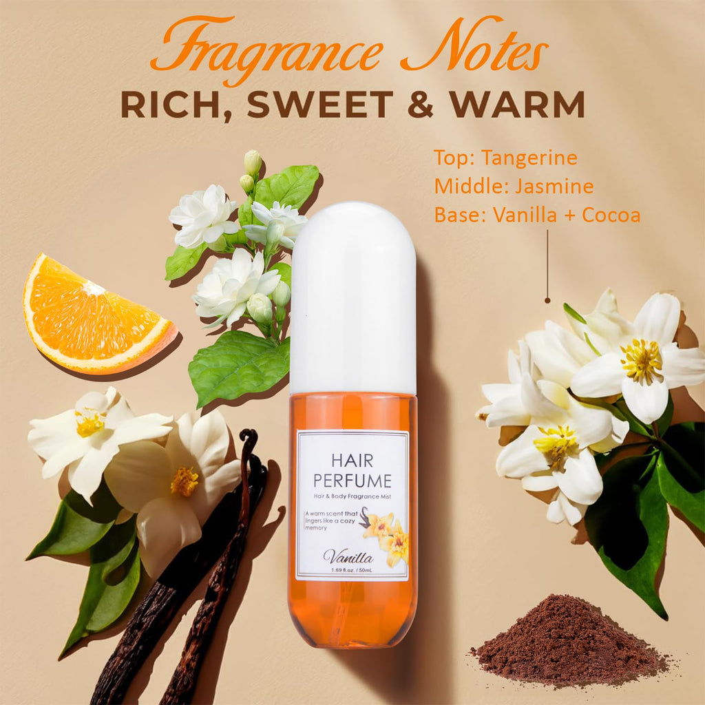 Vanilla Hair & Body Perfume Spray, Alcohol-Free, 1.7 Oz U31979