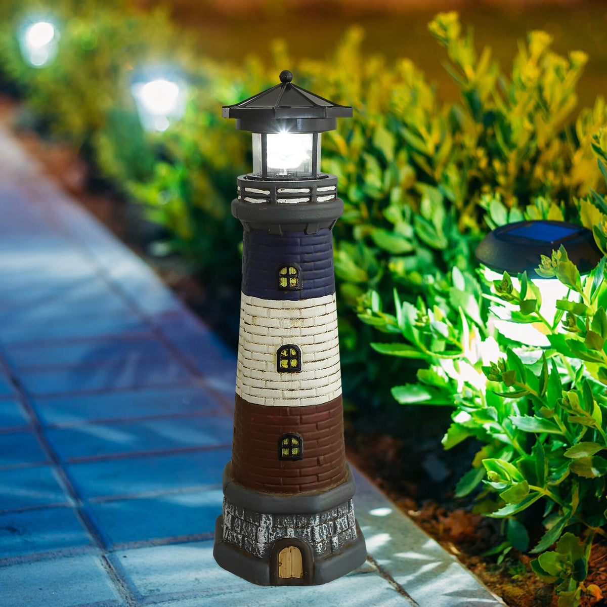 Solar Lighthouse Garden Lights Outdoor Waterproof Resin Statue Lamp B756803