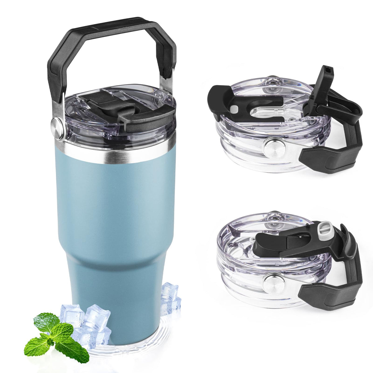 20oz Stainless Steel Insulated Tumbler with Handle and Flip Straw Lid H41935