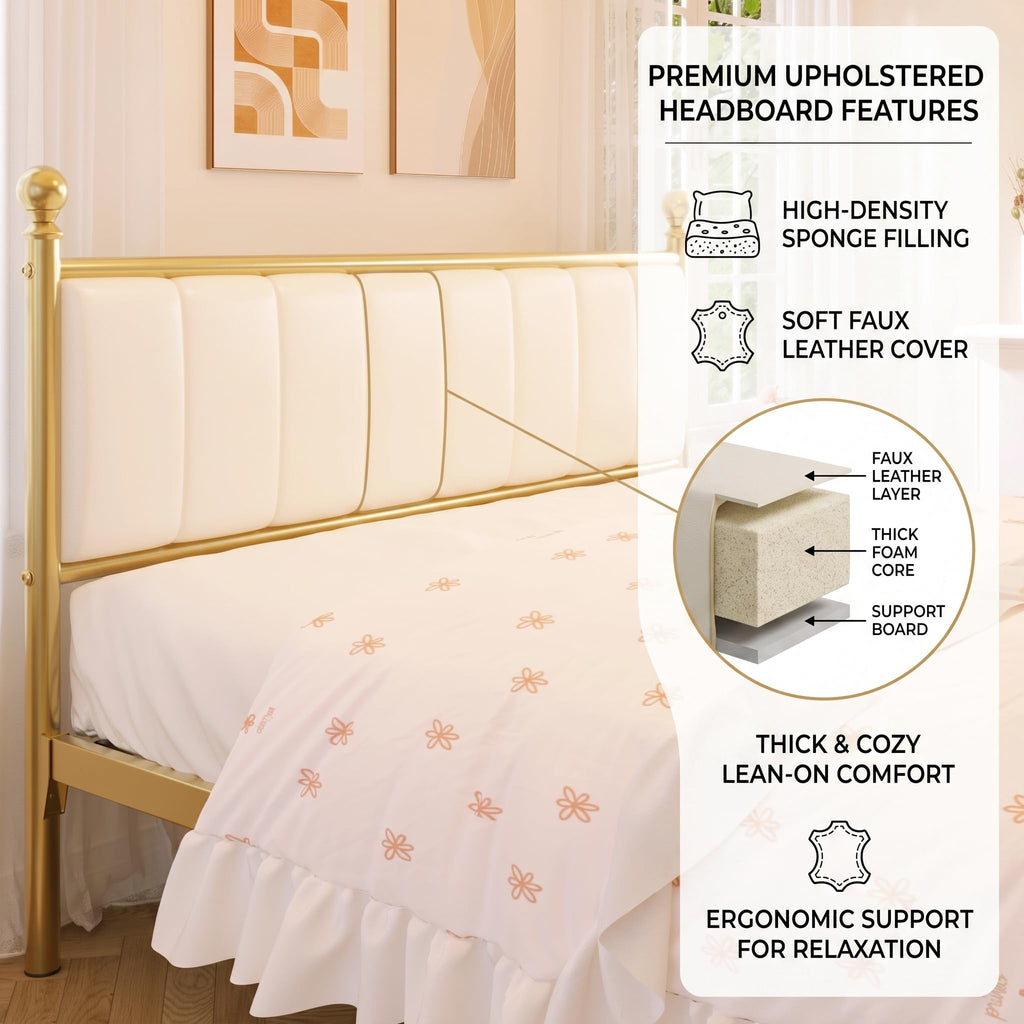 Gold Full Size Bed Frame with Headboard and Under Bed Storage L6333