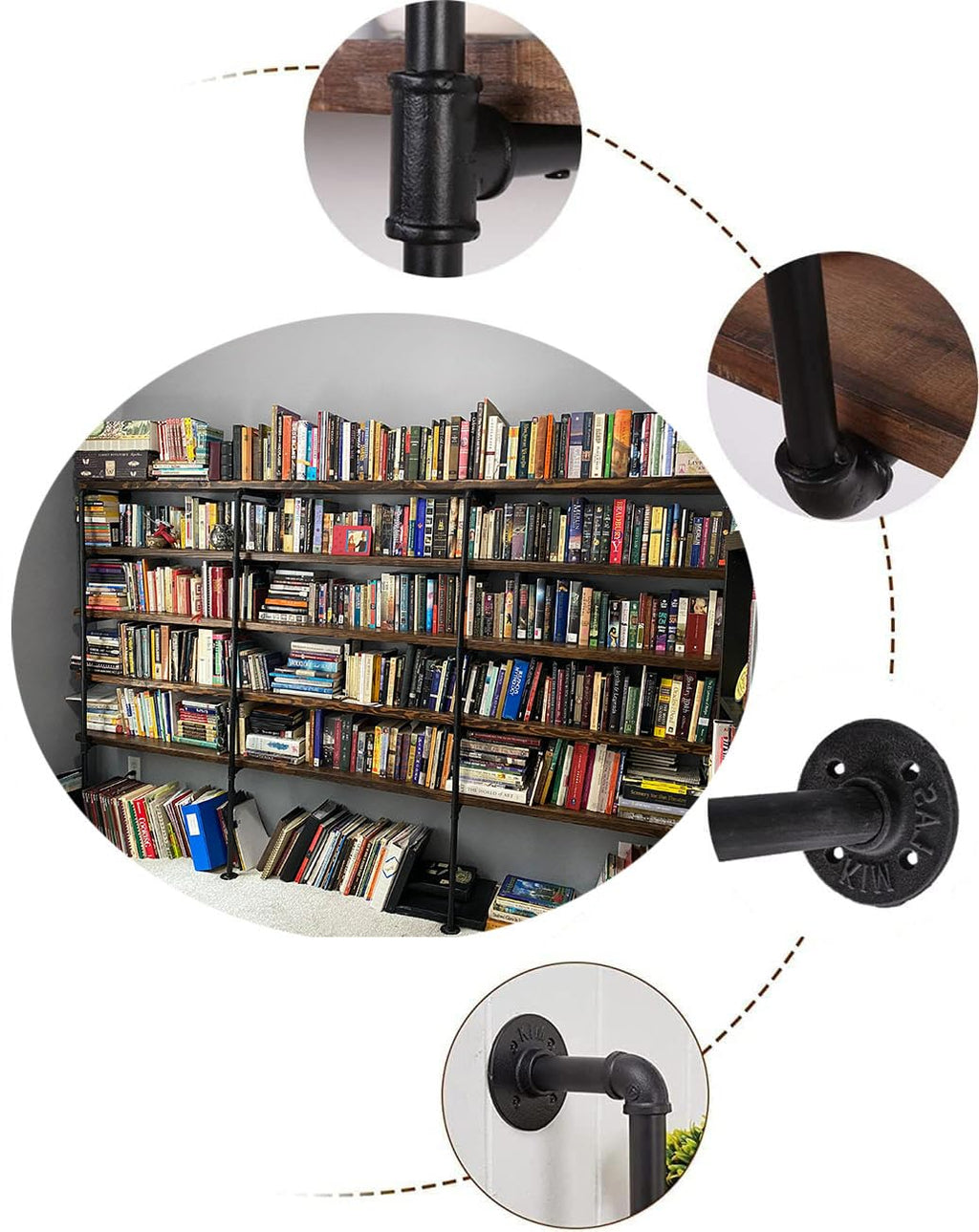 Industrial Pipe 5-Tier Wall Mount Bookshelf Y383