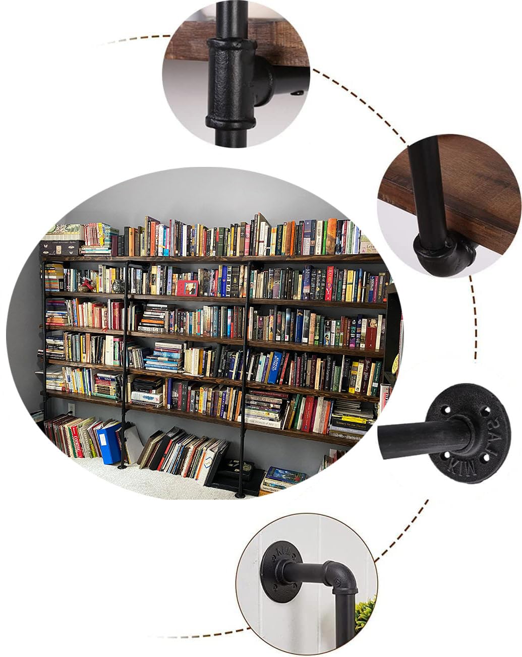 Industrial Pipe 5-Tier Wall Mount Bookshelf Y383