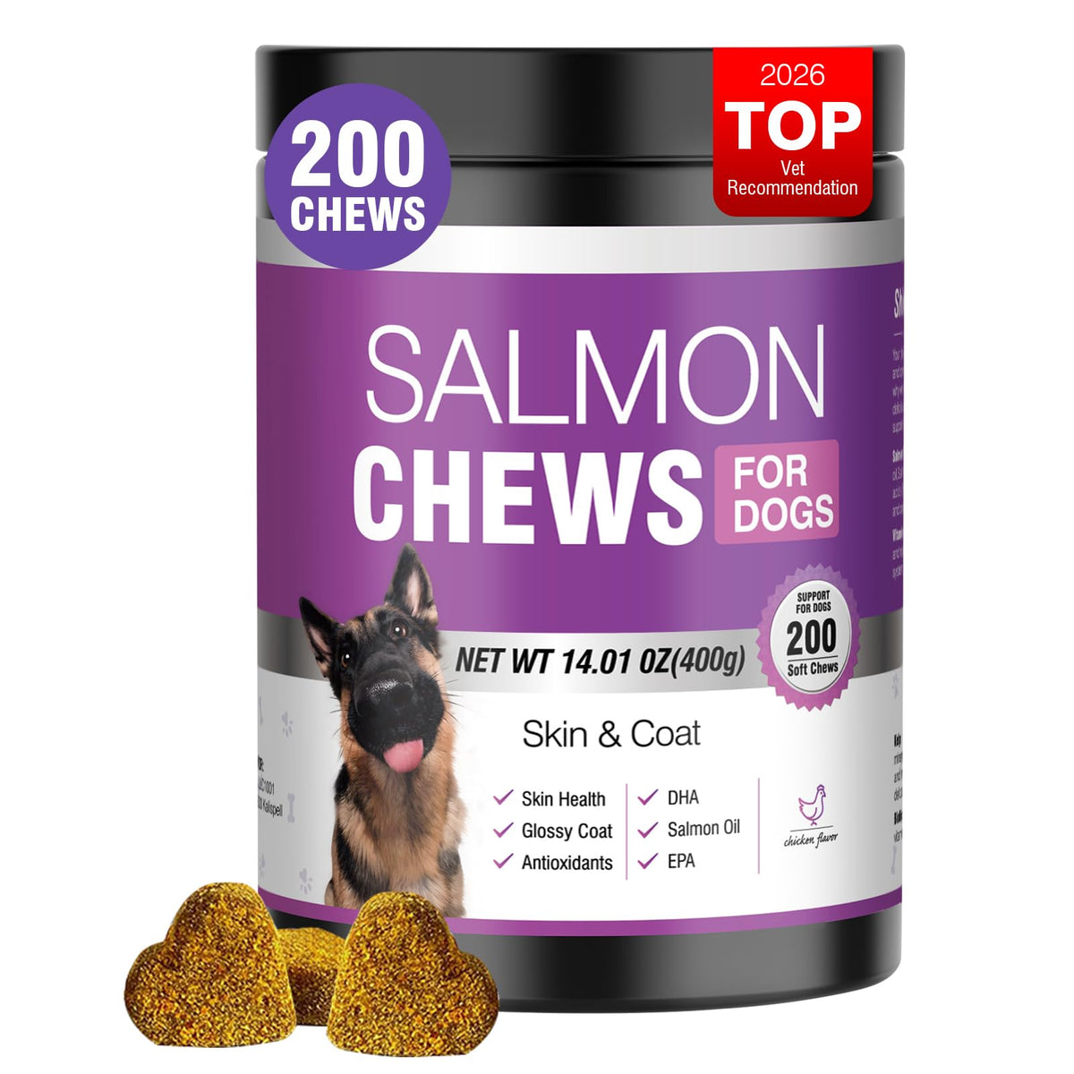 Omega 3 Skin and Coat Dog Supplement 200 Chews Fish Oil M6738