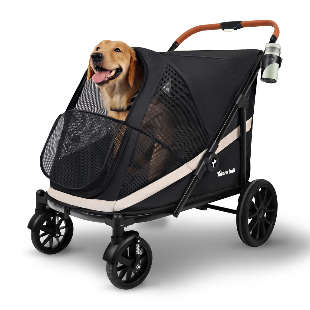 Black Large 4 Wheel Dog Stroller with Storage Pocket Y157512