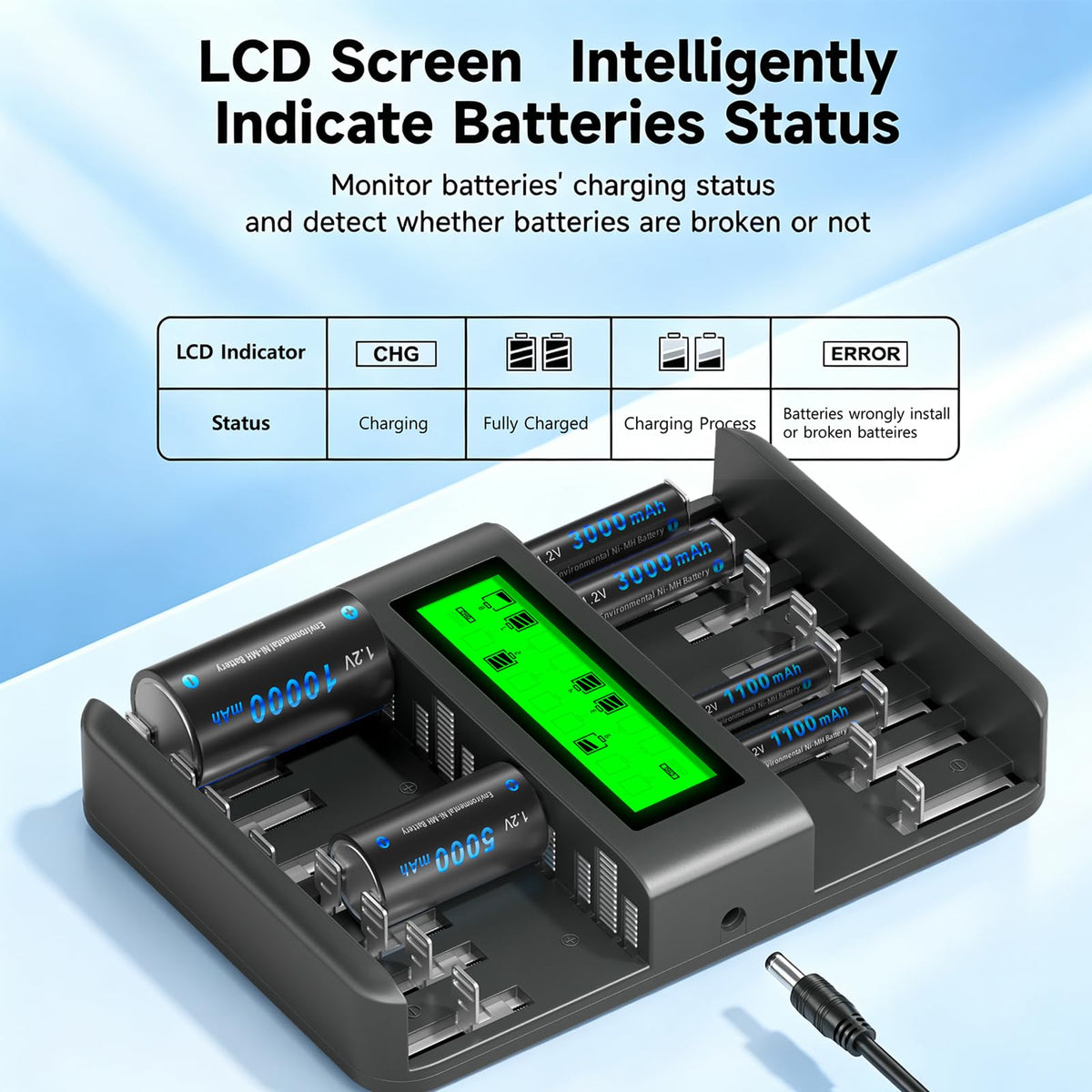 16 Bay AA AAA C D NiMH Battery Charger with LCD Display O59184