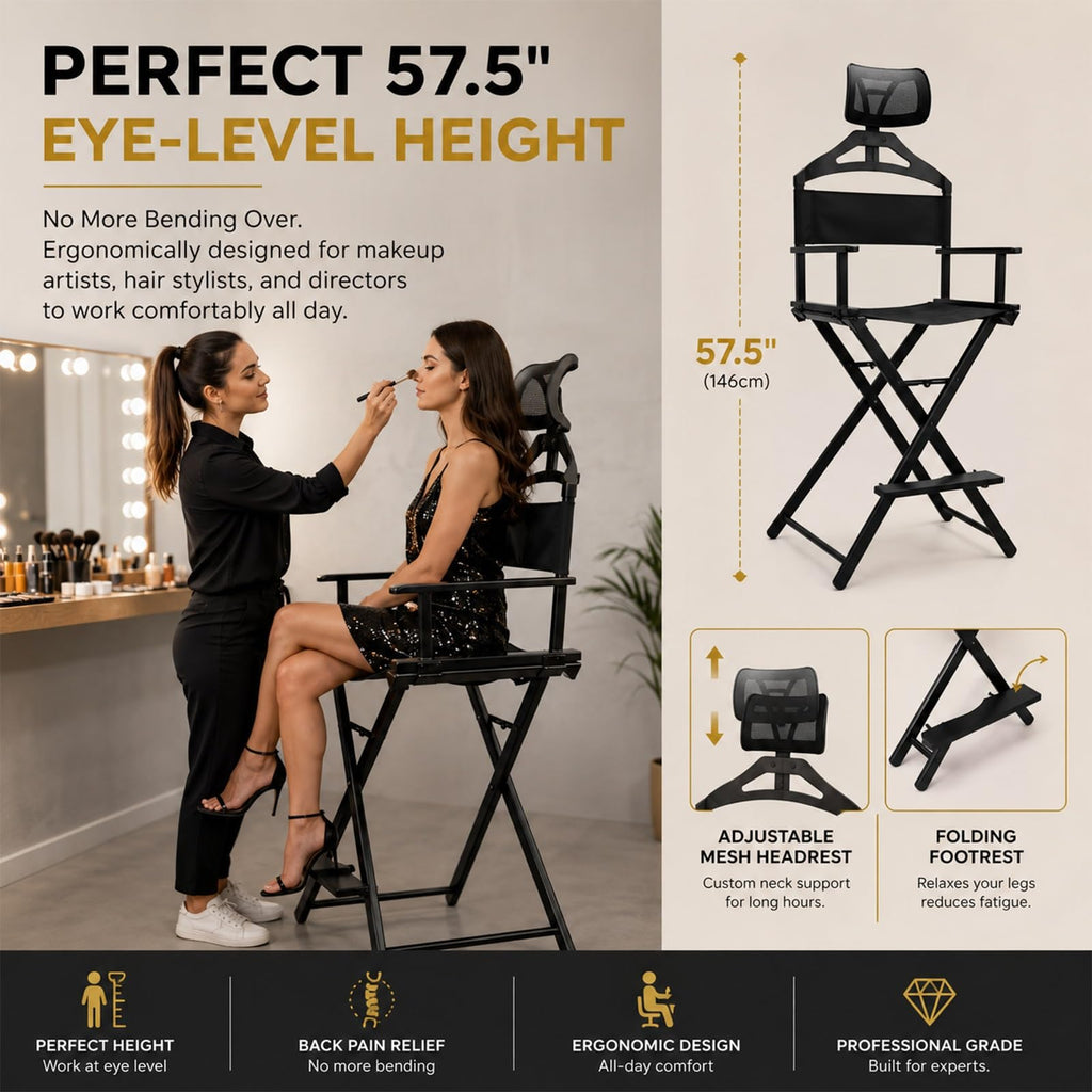 Extra Tall Aluminum Foldable Makeup Artist Chair T882